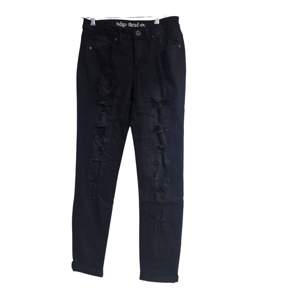 Indigo Thread Co Black Distressed Ripped Skinny Jeans Women's Size 0 #1‎